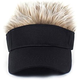 Hat with Wig, Hair Flare, Visor, Hat, Cap, Flare, Wig, Sun Visor, Sunshade, Disguise, Costume, Baseball Cap, Golf, Fishing, Camping, Outdoors (Brown)
