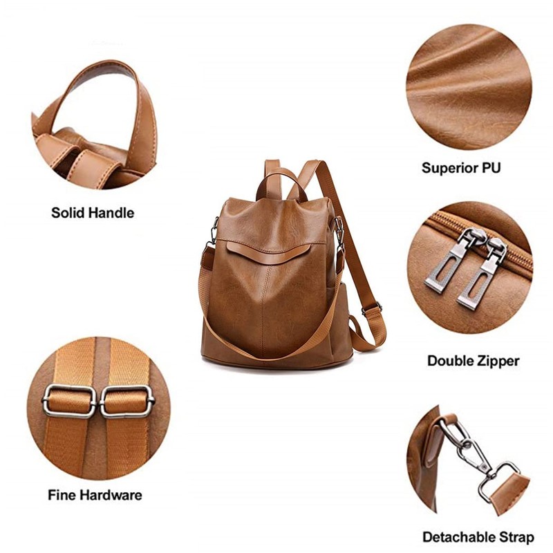 shepretty Women's Backpack, Anti-Theft Shoulder Bag, Multifunctional School Bag Leather,