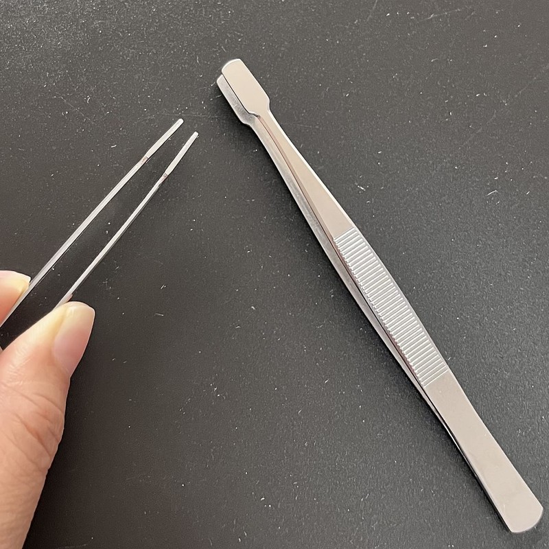 JZK Stainless Steel Flat Head Tweezers, 2Pcs for Philately, Crafting,