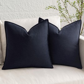 MIULEE Pack of 2 Dark Navy Blue Pillow Covers 20x20 Inch Decorative Couch Throw Pillow Covers Spring Linen Cushion Covers Set Modern Farmhouse Home Decor for Sofa Living Room Bed