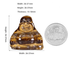 KYEYGWO Tiger's Eye Carved Gemstone Laughing Buddha Figure, Healing Crystal Lucky Buddha Stone Talisman Maitreyabuddha Statues Fengshui Sculpture Ornament for Decoration Lucky Charm