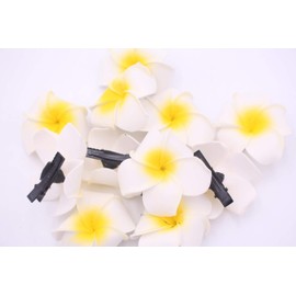 Pack of 12 Hawaiian Bohemia Plumeria Flower Foam Hair Clip Women Girls Hair Pin Decoration Hair Clip for Wedding Party Beach Holiday (Yellow)