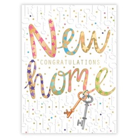 New Home Congratulations Card - Keys and Stars Contemporary Design - Special Finishes - Made in the UK - Eco-Friendly