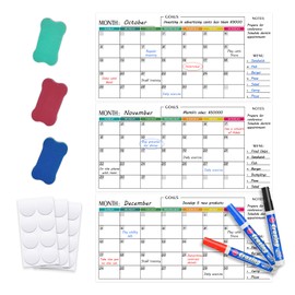 JollyTrip 3PCS Large Dry Erase Calendar for Wall Monthly, 30" x 45" Calendar for White Boards - 90 day Family Whiteboard Schedule Planner, Large Multi Month Reusable