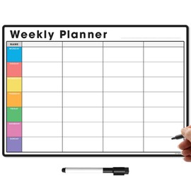 TMS Magnetic Weekly Planner for Fridge | Made in The UK | Whiteboard, Memo Board, Calendar or Organiser for Work or Family Planning (White & Multi-Colour, A3 (42 x 30cm))