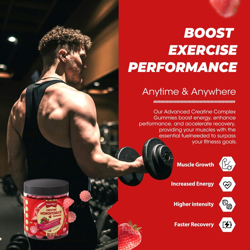 NutriVigor Creatine Monohydrate Gummies 5g for Men & Women, Preworkout