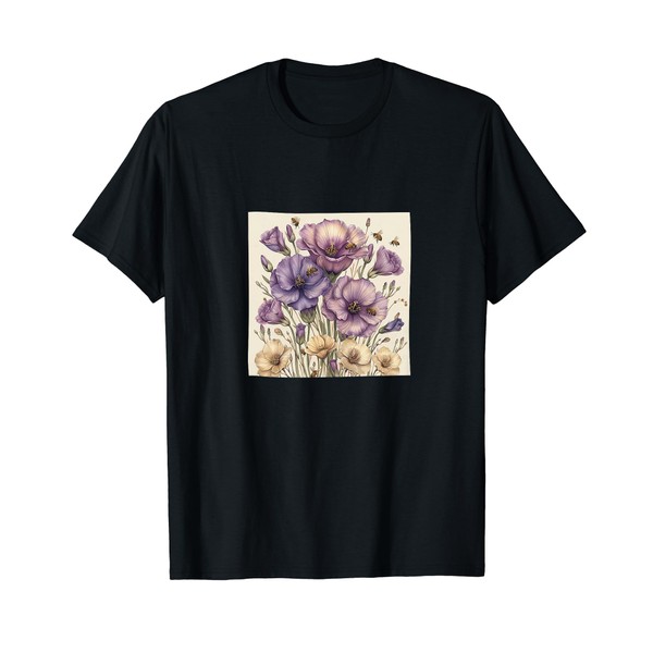 Lisianthus Flower Blooming With Bees Around Graphic T-Shirt