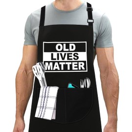 LINEN CLOSET® Adjustable Bbq Aprons for Men Funny Chef Aprons Christmas Grilling Gifts for Dad Son Father Husband with 2 Pockets- Old Lives Matter Apron