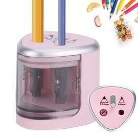 JIJICZ Elektrischer Bleistiftspitzer für Kinder, batteriebetrieben, Netzbetrieb, JIJICZ Doppelloch, robust, automatischer Bleistiftspitzer, kabellos mit großem Behälter für Heimbüro, Lehrer, Künstler, Rosa