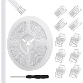 10Pcs 8mm 4 Pin RGB LED Light Strip Connectors and 32.8ft 4 Pin 22AWG Extension Cable Solderless LED Connectors for Waterproof or Non-Waterproof 8mm Wide SMD RGB 5050 LED Strip Lights(IP20/IP65)