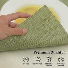 Leetaltree Pea Green Placemats Set of 4 - Heat Resistant Non-Slip Place mats for Dining Table, Washable Durable PVC Vinyl Woven Table Mats（Pea Green, 4）
