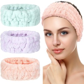 Chuangdi 3 Pieces Spa Headband for Women Facial Makeup Headband Soft Terry Cloth Hairband for Washing Face Mask Spa Shower Gifts(Light Orange, Light Purple, Light Green)