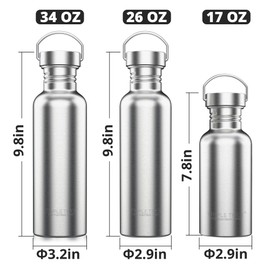 TRIPLE TREE 34 oz Water Bottle with Handle Lid, BPA Free Metal Reusable Big Uninsulated Travel Water Container 1 L, Single Wall Stainless Steel Sports Water Bottle for Fitness Cycling Runners Hikers