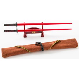 Maeda Toshiie Japanese Samurai Katana Chopsticks. 9inch/23cm. w/ Sword Stand Type Chopstick Holder & Sword Bag Type Portable Cutlery Case. (Maeda Toshiie (Ver.2))