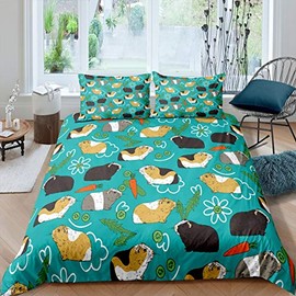 Feelyou Cartoon Hamster Bedding Set for Girls Boys Cute Guinea Pig Children Comforter Cover Decorative Pet Animal Theme Duvet Cover Carrot Vegetable Bedspread Cover 3Pcs with 2 Pillowcase Full Size