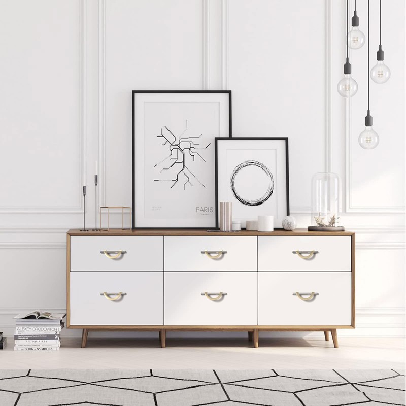 Amerdeco 6 Pack Brushed Satin Nickel and Gold Cabinet Pulls