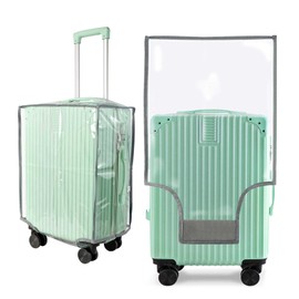 XIANEWS Clear PVC Suitcase Cover Protectors with Large Velcro,Transparent Waterproof Suitcase Sleeve,Luggage Cover for Wheeled Suitcase (Grey frame, 20-Inch)