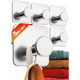 4smile 4smile Handtuchhalter ohne Bohren 5er Set - Moderne Design Handtuchhaken Bad Edelstahl, Haken selbstklebend mit Klebe-Pads - Stilvolle Klebehaken Wandhaken