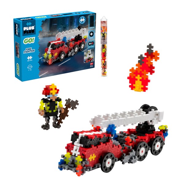 PLUS PLUS - 360 pc GO! Fire Fighter Truck & 70 pc Fireman Tube - Model Vehicle Building Stem/Steam Toy, Interlocking Mini Puzzle Blocks for Kids