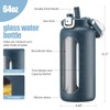 BLUEGO 64oz Glass Water Bottle with Handle and Straw, Motivational