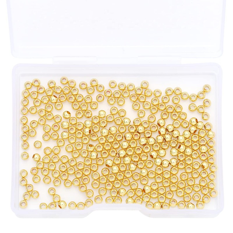 BEADIA 14K Gold Plated Round Spacer Beads 3mm 300pcs for
