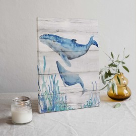Tizzer Beach Ocean Whale Canvas Wall Art Prints, Summer Whale Vintage Paintings Prints,11x14 inches Artwork for Sea Life Theme Decor Bathroom Bedroom Living Room Sea House Home Decorations