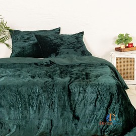 DecorAvenue Ultra-Luxe Crushed Velvet Duvet Cover, Boho Bedding UO Comforter Bedding Donna Cover,3 Pc Duvet Set, Velvet Bedding Set (Emerald Green, California King 98'' x 104''), DuvetSet1607