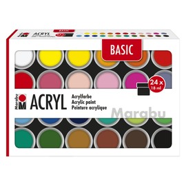 Set di colori acrilici Marabu BASIC, 24 x 18 ml colori semi-opachi, facili da dipingere, ad asciugatura rapida, resistenti alla luce e alle intemperie, 1210000000215