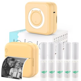 HUIJUTCHEN HUIJUTCHEN Mini Sticker Printer - Mini Pocket Printer for iPhone Thermal Printer with 10 Rolls Thermal Paper for Journal, Memo, Photo, Yellow, Large, US-033