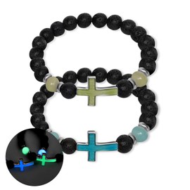 KSKSPE Bracelet in Bijouterie Cross Lava Stone Bracelet Fluorite Bracelet for Men Christian Gifts Bracelets The Lights Couple Bracelet, Glass, Fluorite
