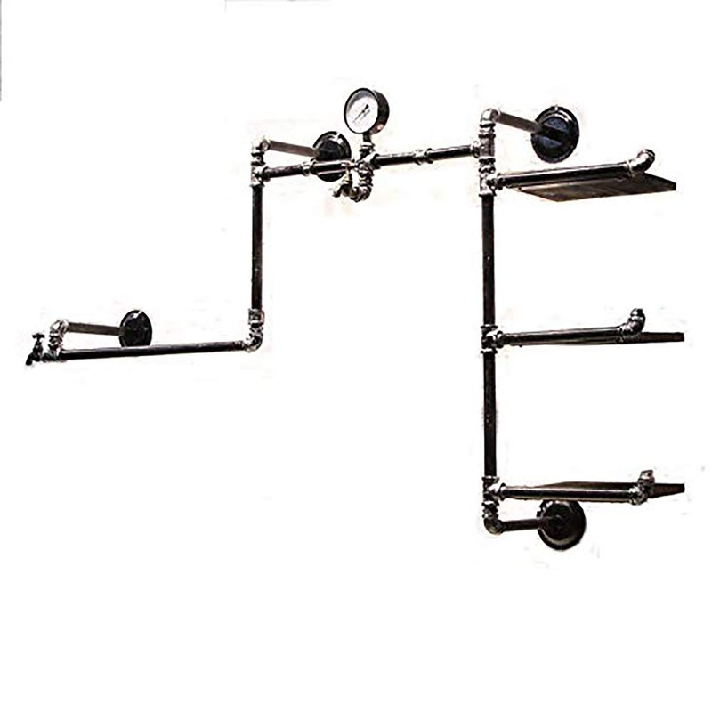 VANDNALI Industrial Pipe Clothing Rack Wall Mounted Wood Garment Rack