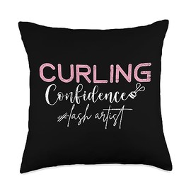 Lash Curler Saying For Lash Lounge & Lash Bars Vintage Curling Confidence Eyelash Pun Lash Artist Throw Pillow, 18x18, Multicolor