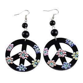 Hippie Colorful Love Peace Sign Drop Dangle Earrings 60s 70s for Women Christmas Party Favors Costume Accessories-A flower