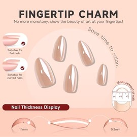 HOSAILY Chrome Press ons Nails Short Almond, Nude Aurora Chrome with Mirror Finish & Pearl Shine Design, 24Pcs Pretty Thick Elegant Glossy Salon Quali