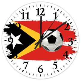 Silent Wall Clock Silent Non-Ticking Large Numbers Battery Operated Football Theme Timor-Leste Man Athlete Lovers Wood Clocks Modern Wooden Wall Decor for Family Room Patio Garden 10 Inch
