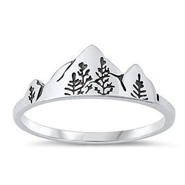 Mountains & Trees Nature Ring New 925 Sterling Silver Wilderness Band Size 8