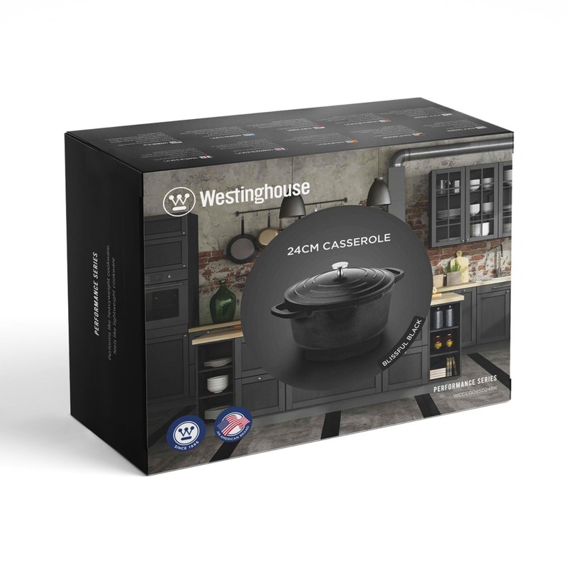 Westinghouse Casserole with Lid, 9 Inches, Black, Cast aluminum, Kitchen,