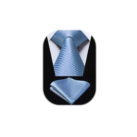 HISDERN Light Blue Ties for Men Wedding Plaid Necktie With Pocket Square Cufflinks Set for Prom