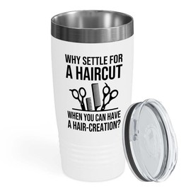 Hair Stylist White Edition Ringneck Tumbler 20oz - Can You Have a Hair-creation? - Hair Stylist Gift Beautician Hairdresser Salon Barber Hairdo Cosmetoloist Scissors Blower