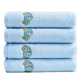 Nanxson MJ0004 Cotton Hand Towels Set of 4 Printed Fingertip Hand Towels 30 x 30 cm Baby Hand Bath Towel Guest Towels MJ0004 (4 Hand Towels (30 x 30 cm), Blue)