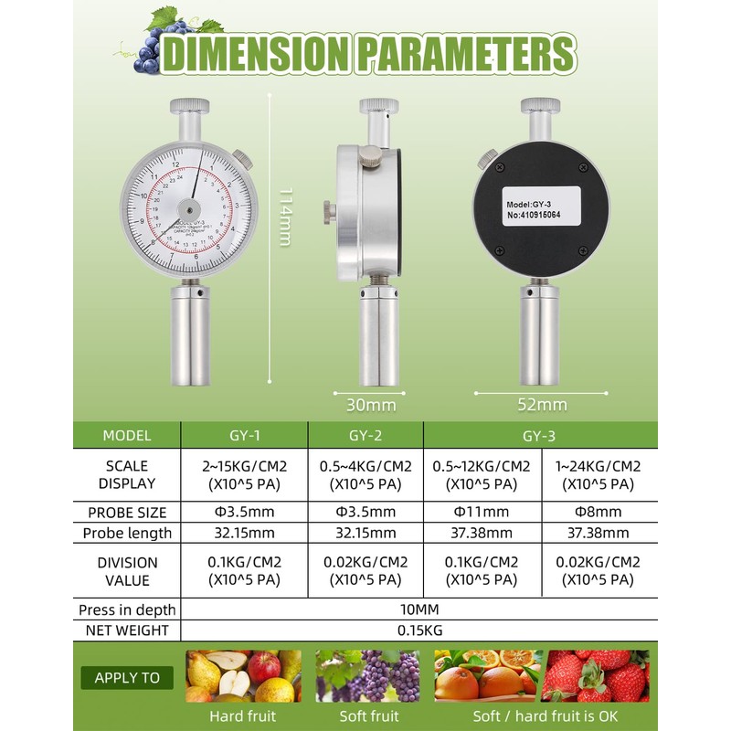NEWTRY GY-3 Fruit Firmness Penetrometer Sclerometer Fruit Hardness Tester for