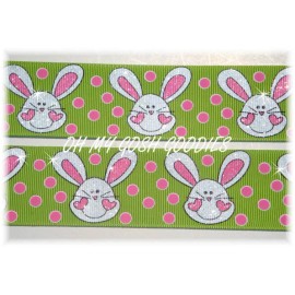 25 YARD ROLL SALE 1.5 EASTER HAPPY HOPPY GLITTER BUNNY GROSGRAIN RIBBON RABBIT