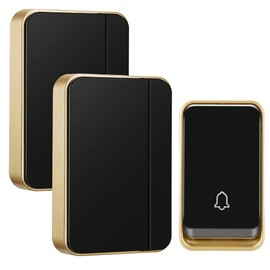 【No Battery Required】 Wireless Doorbell Waterproof, AURTEC Door Chime Kit with 2 Plug-in & 1 Press Self-Powered Transmitter, 51 Chimes, 4 Volume Levels, Black