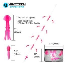 VIKETECH 21" Offshore Squid Daisy Chain Trolling Teaser Rig for Tuna Marlin (Pink)