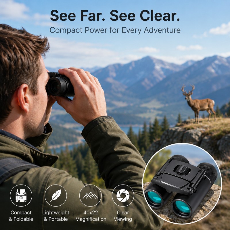 40×22 Compact Binoculars for Outdoor Viewing – BAK4 FMC Foldable
