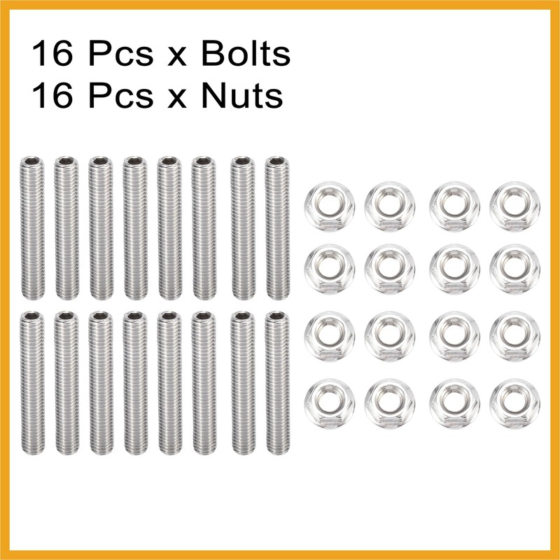 Partuto 16pcs Stainless Steel Exhaust Manifold Bolt Stud Hardware for