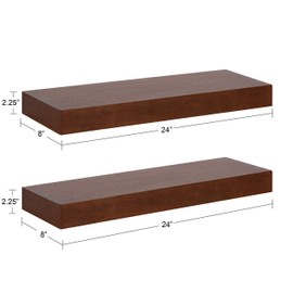 Kate and Laurel Havlock Modern Floating Shelves, Set of 2, Walnut Brown, Mid-Century Storage and Display Shelves for Wall