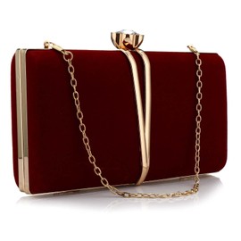 Gelory Clutch Bags for Women: Vintage Evening Bag Diamond Handbag Suede Velvet Purse Clutch Purse with Detachable Chain for Wedding Bridal Prom Cocktail Party Ladies Evening Handbag(Red)
