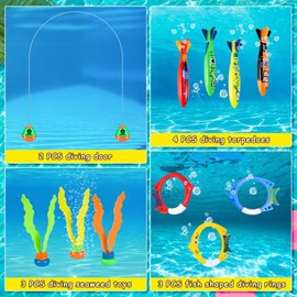 Hysagtek Pool Toys for Kids Ages 4-12, 27PCS Swimming Diving Pool Toys Games Set - Swim Thru Doors, Diving Rings, Torpedoes, Seaweed, Octopus...