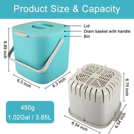 Picowe Kitchen Compost Bin Countertop,1 Gal Leak-Proof Food Waste Container with Lid for Kitchen Counter Top or Under Sink, Small Composter for Indoor Use (Blue)